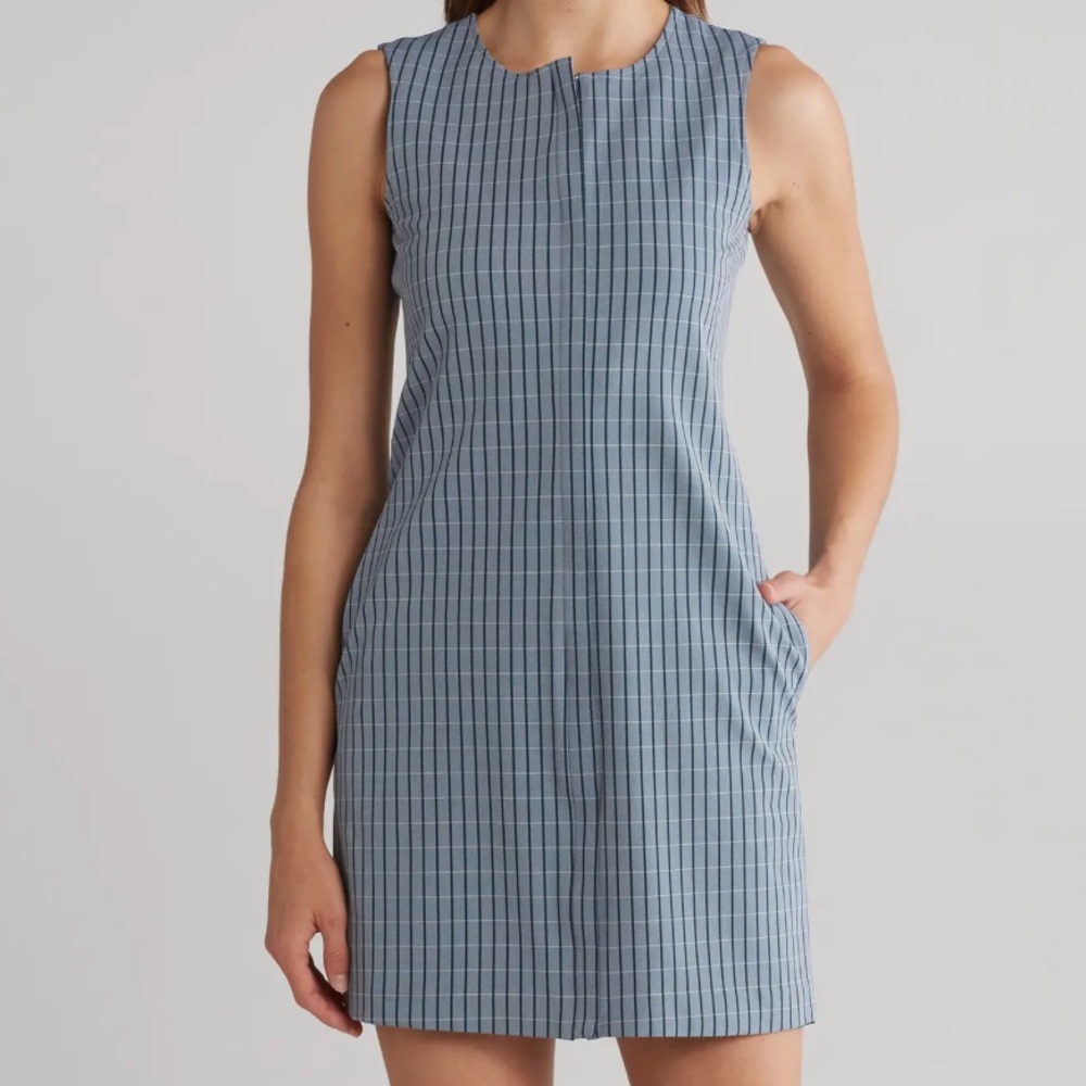 THEORY midnight blue easy plaid shift dress